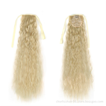 Hot Selling High Quality 22 Inch Long Wrap Kinky Curly Strappy Ponytail Hair Extensions Dark Brown Synthetic For Women